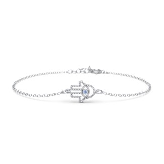 TONGZHE Blue Evil Eye Hamsa Hand Bracelet in Sterling Silver 925 with Cubic Zirconia CZ and 7+1.5 Cable Chain 